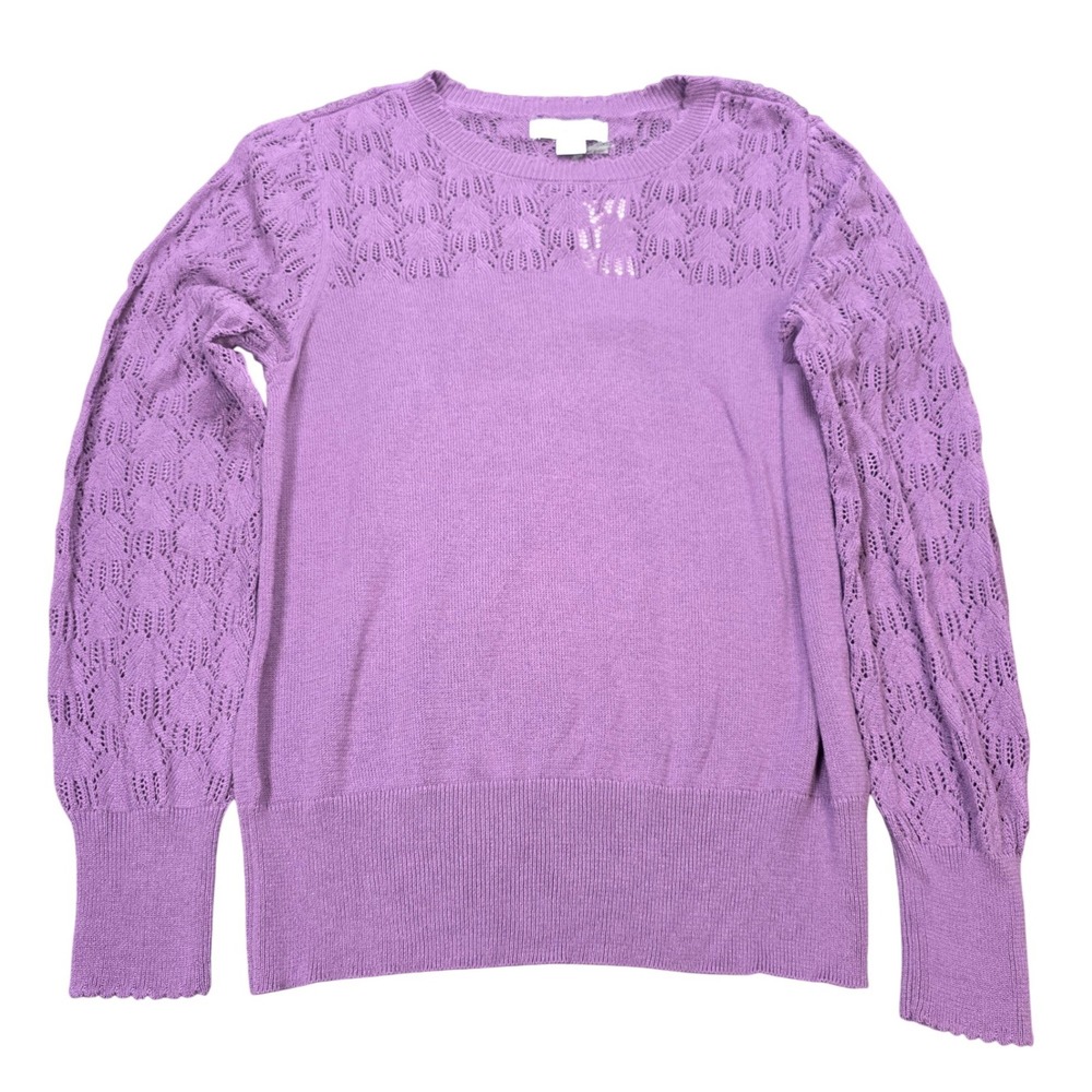 Liz Claiborne Crochet Knit Sweater Women's‎ Size M Purple Phantom Pointelle NWT